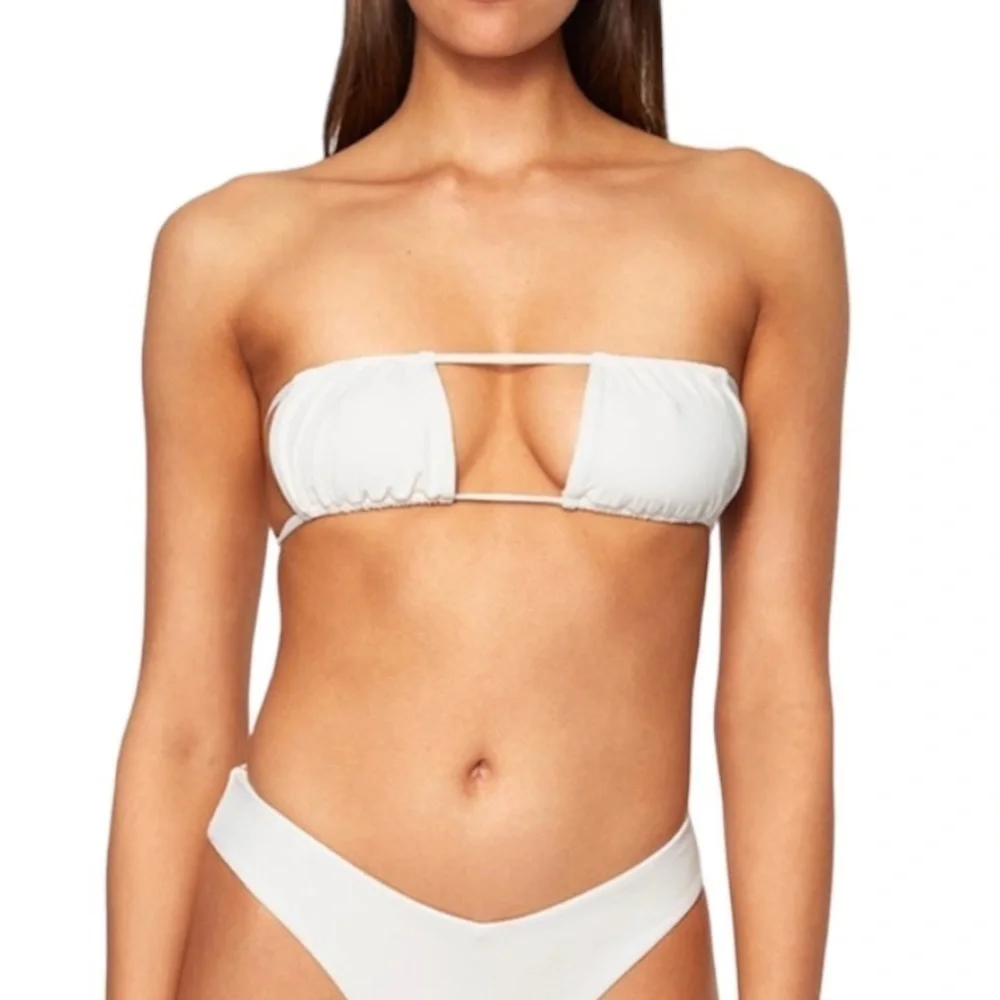 Weworewhat Ruched Bandeau Bikini Top Cream NWT